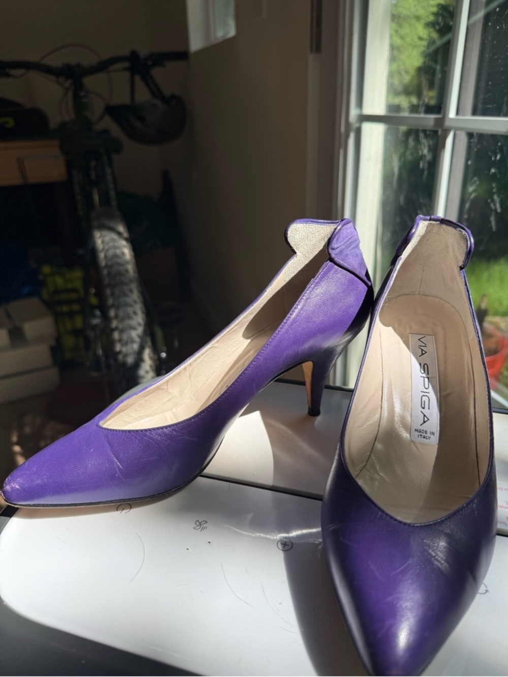 Via Spiga Violet Leather Pointed-Toe Pumps